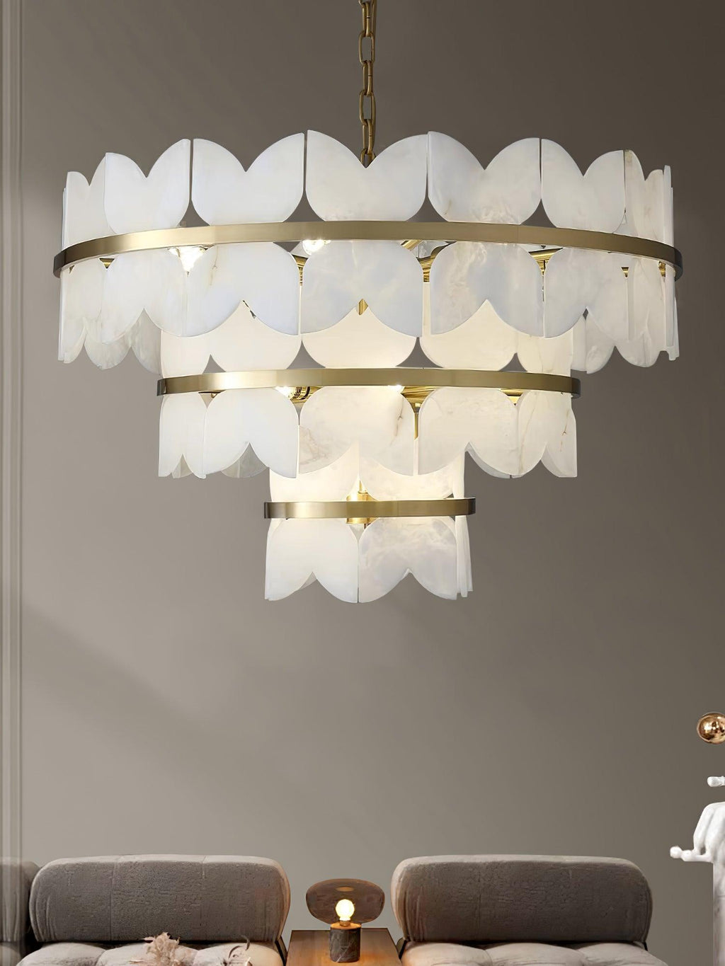Lustre moderne Anza en Albâtre Or et blanc