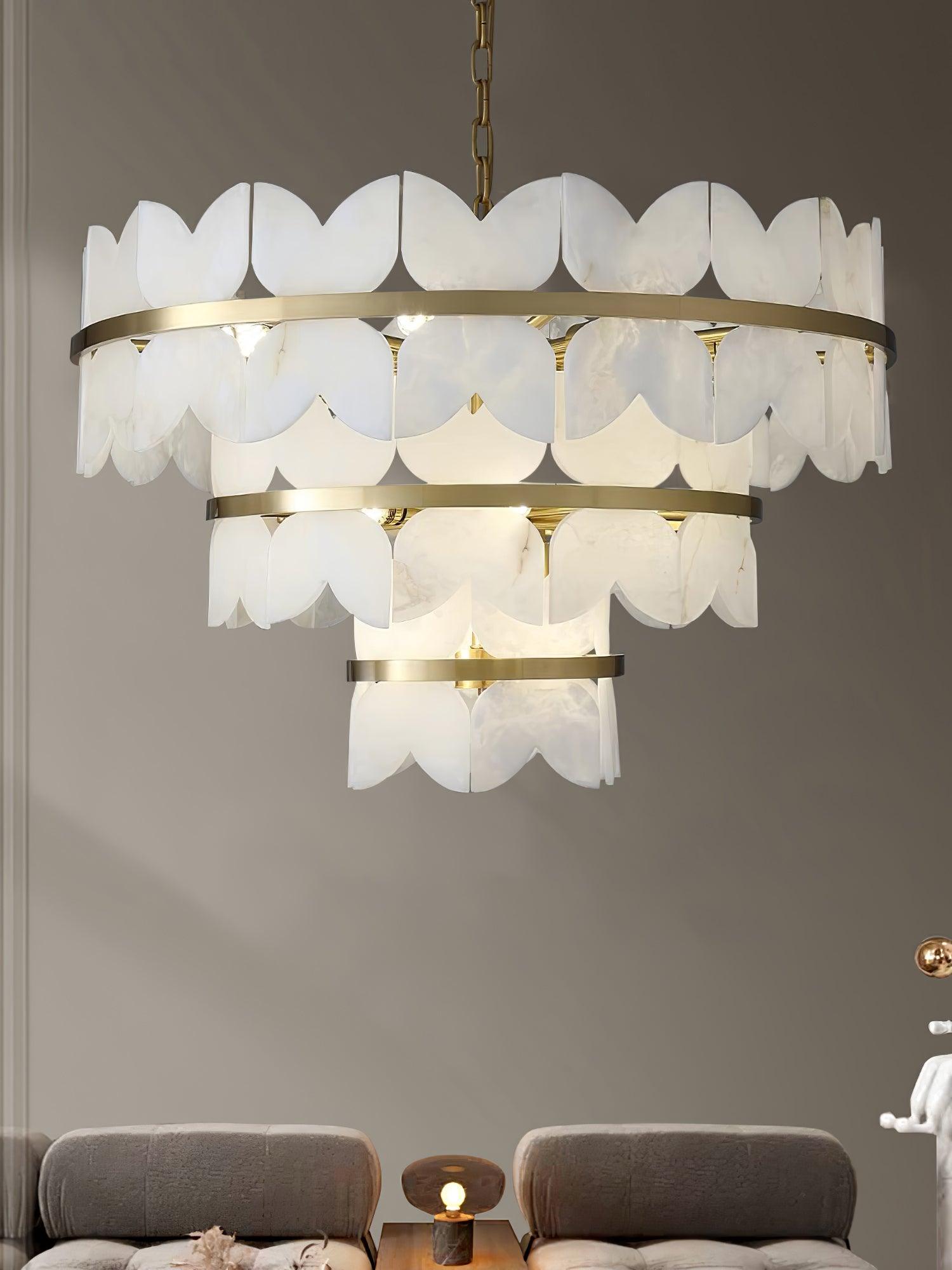 Lustre moderne Anza en Albâtre Or et blanc