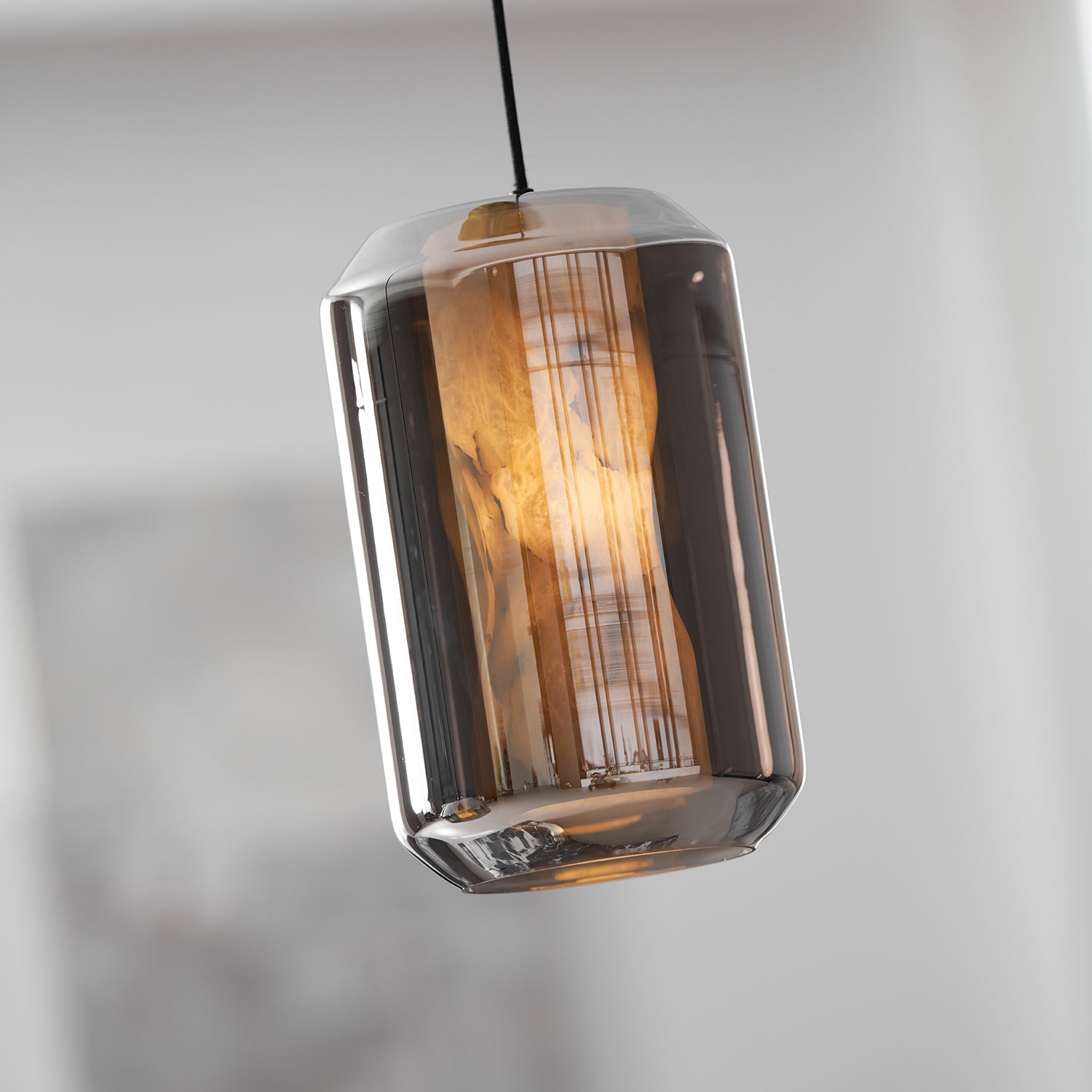 Suspension moderne Ludlow en Albâtre, verre Transparent et blanc