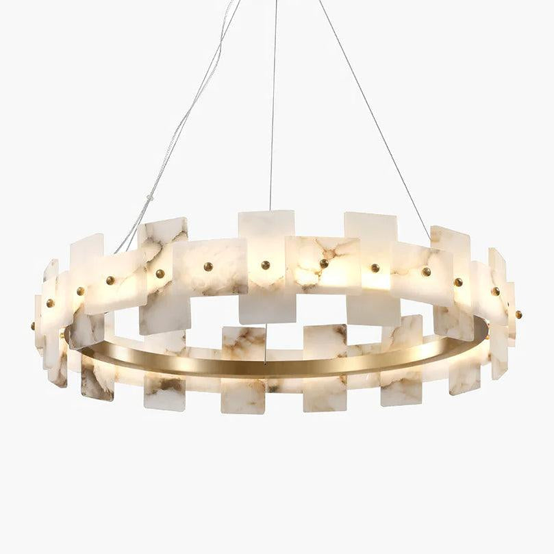 Lustre moderne Tobin en Albâtre Laiton et blanc