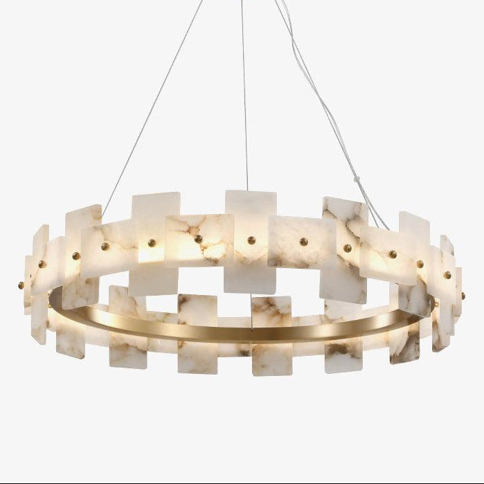 Lustre moderne Tobin en Albâtre Laiton et blanc