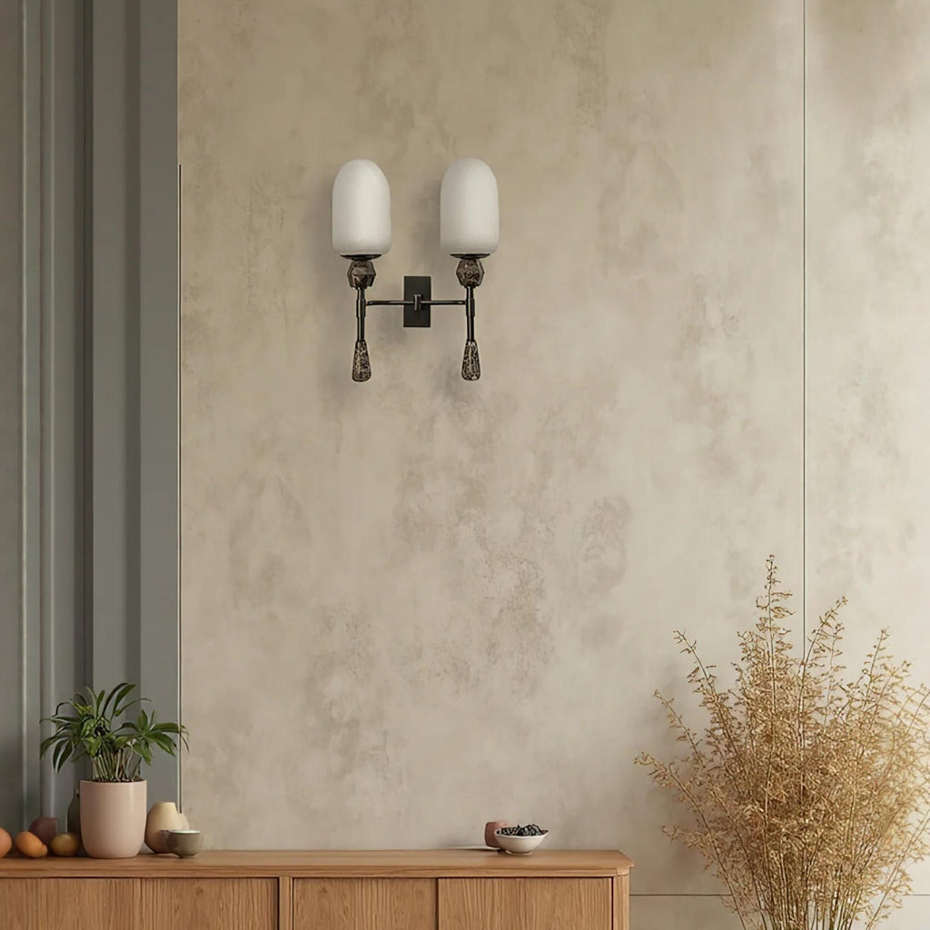 Applique murale moderne Shep en Albâtre Bronze et blanc