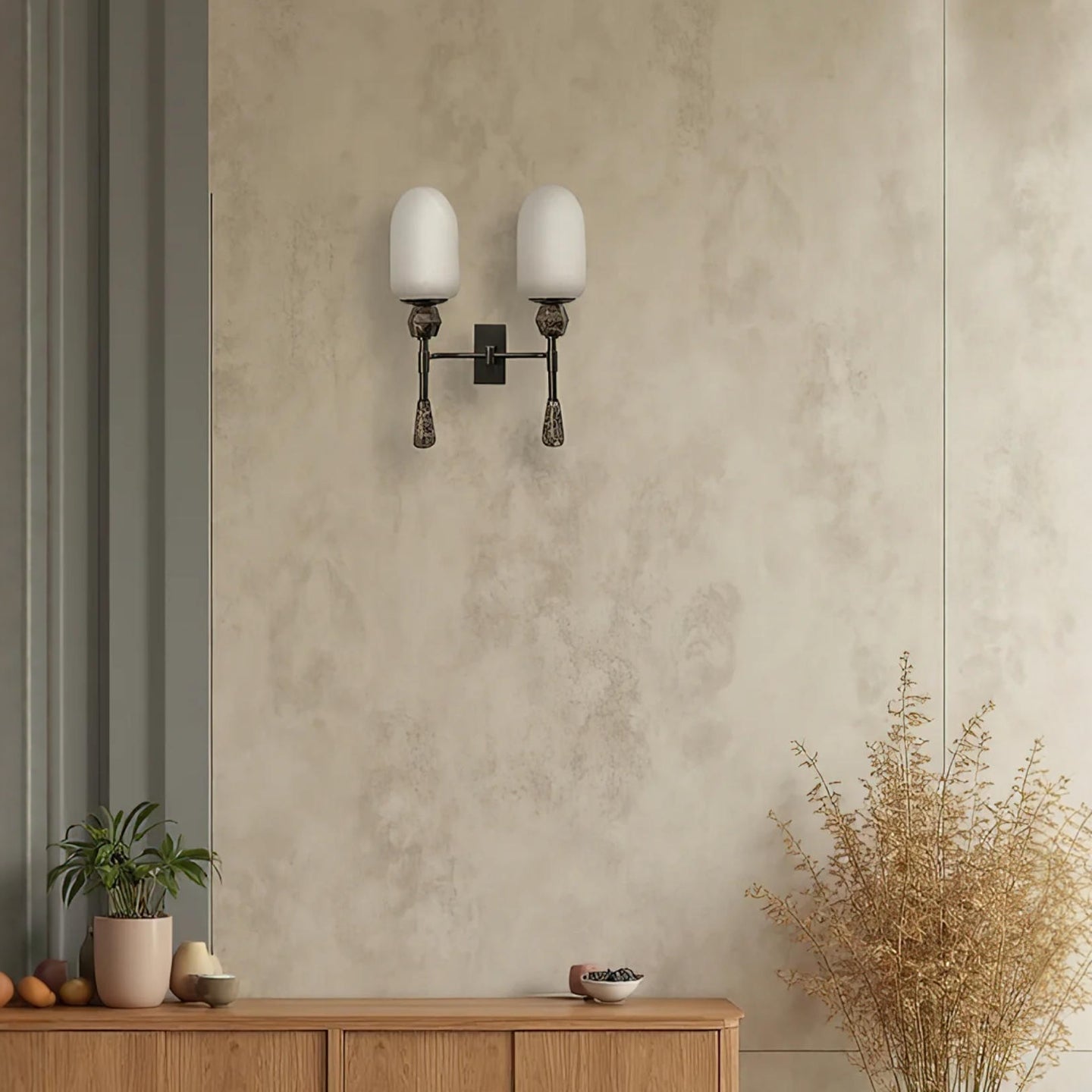 Applique murale moderne Shep en Albâtre Bronze et blanc