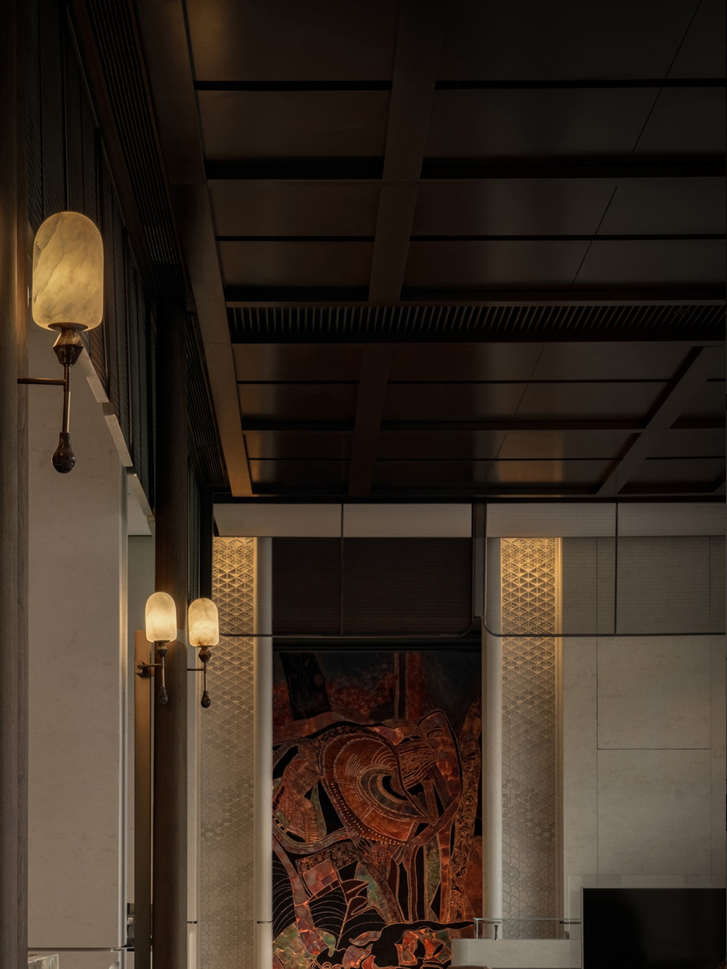Applique murale moderne Shep en Albâtre Bronze et blanc