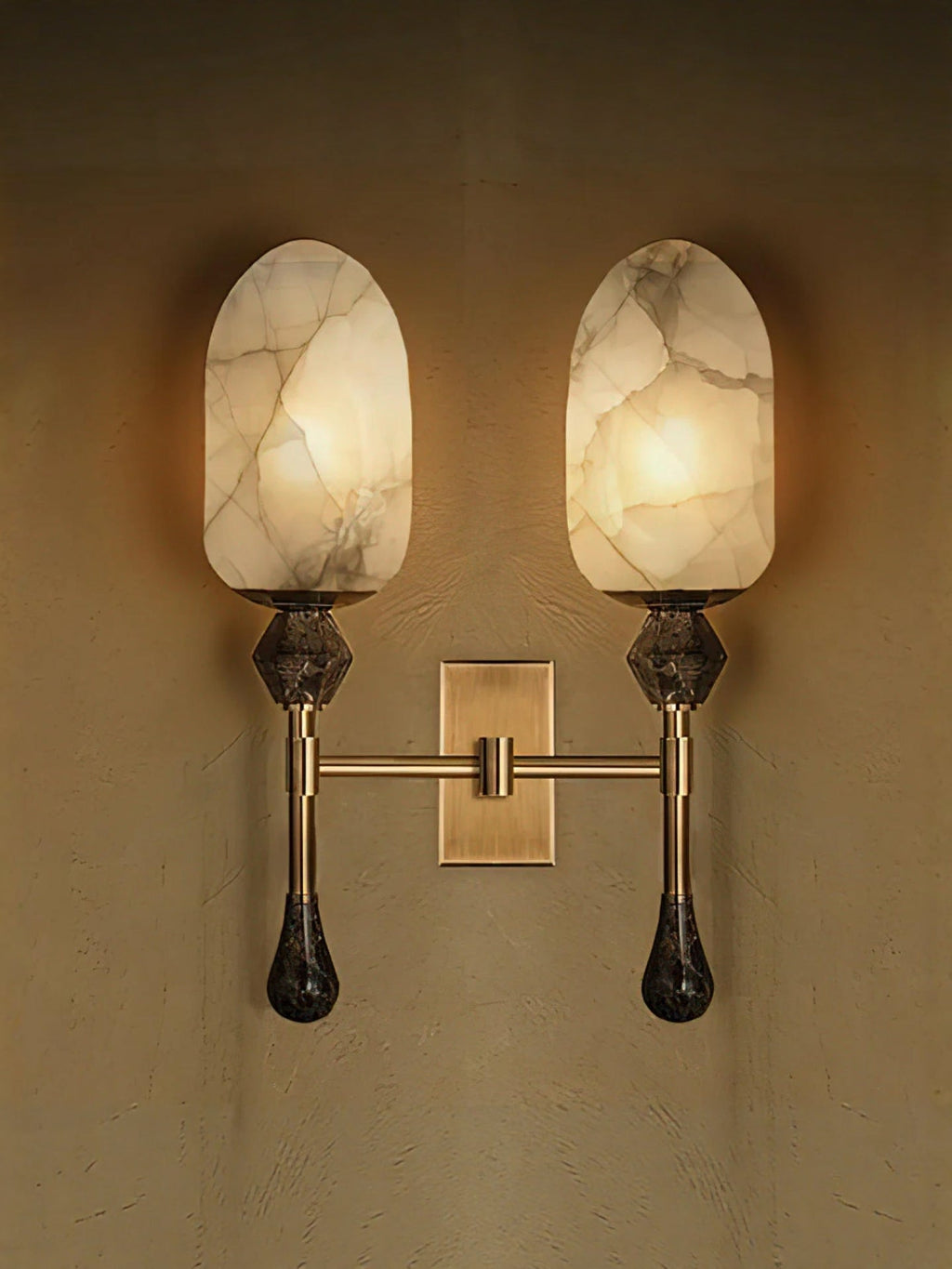 Applique murale moderne Shep en Albâtre Bronze et blanc