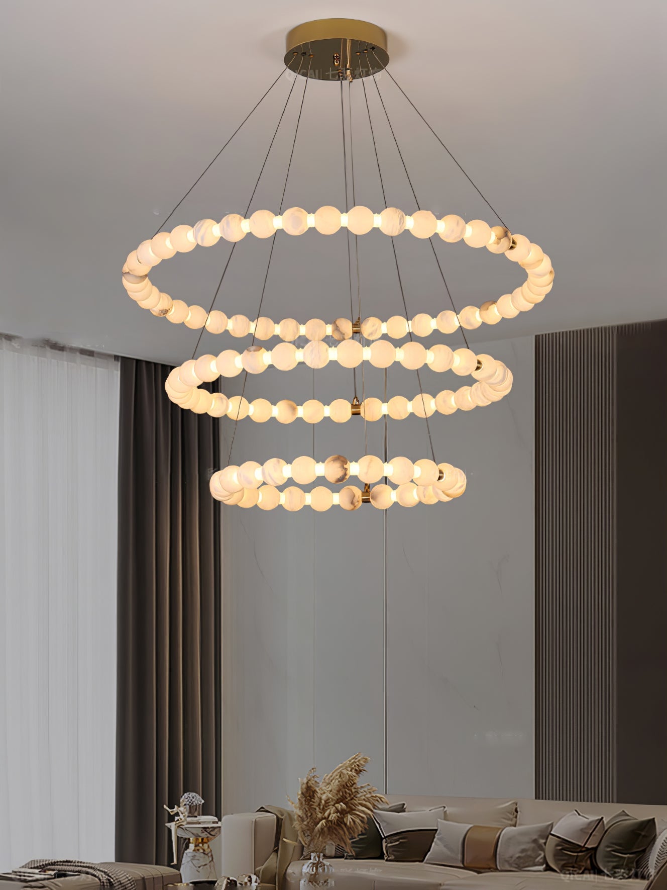 Lustre moderne Mael en Albâtre Or et blanc
