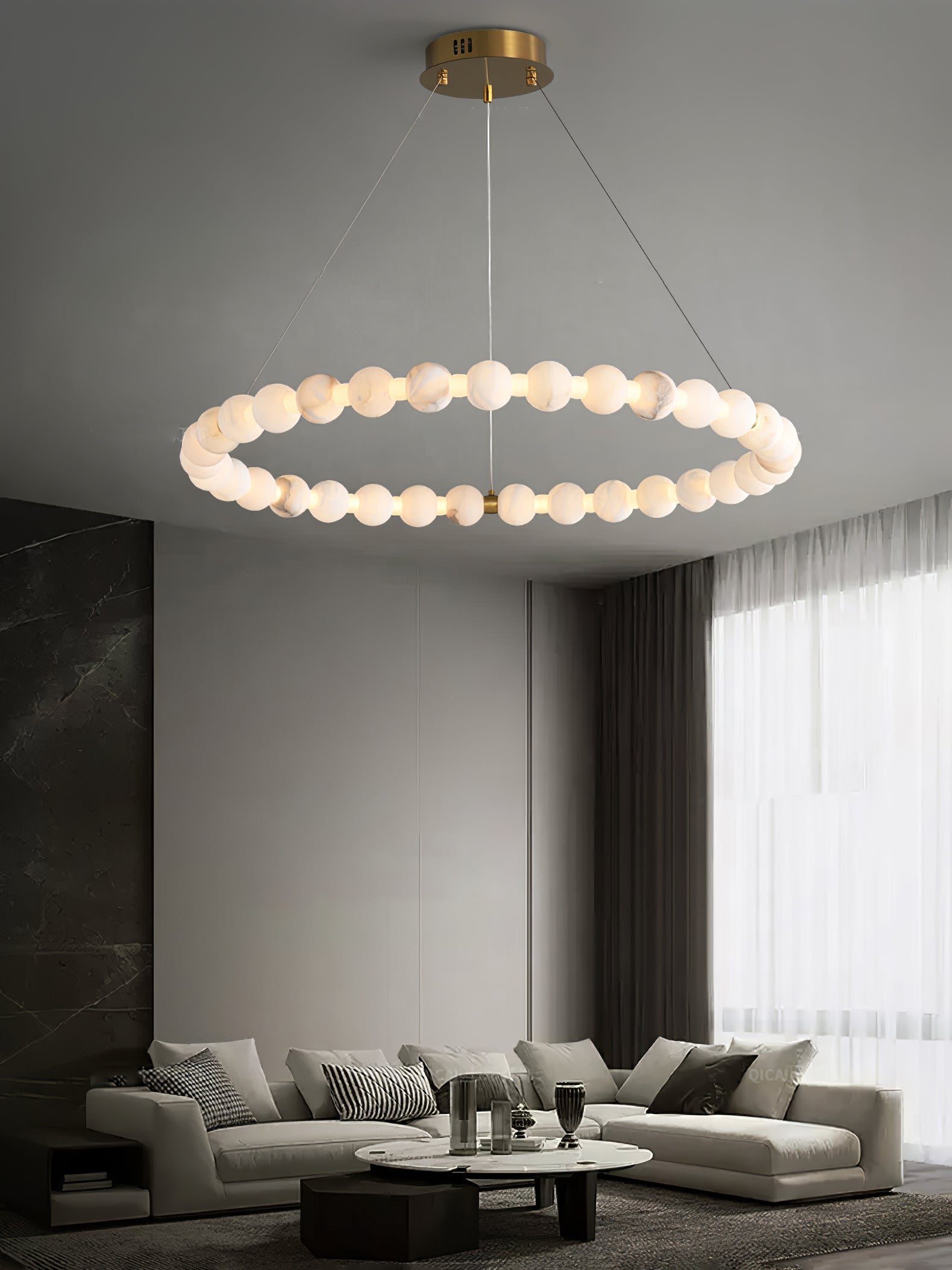 Lustre moderne Mael en Albâtre Or et blanc