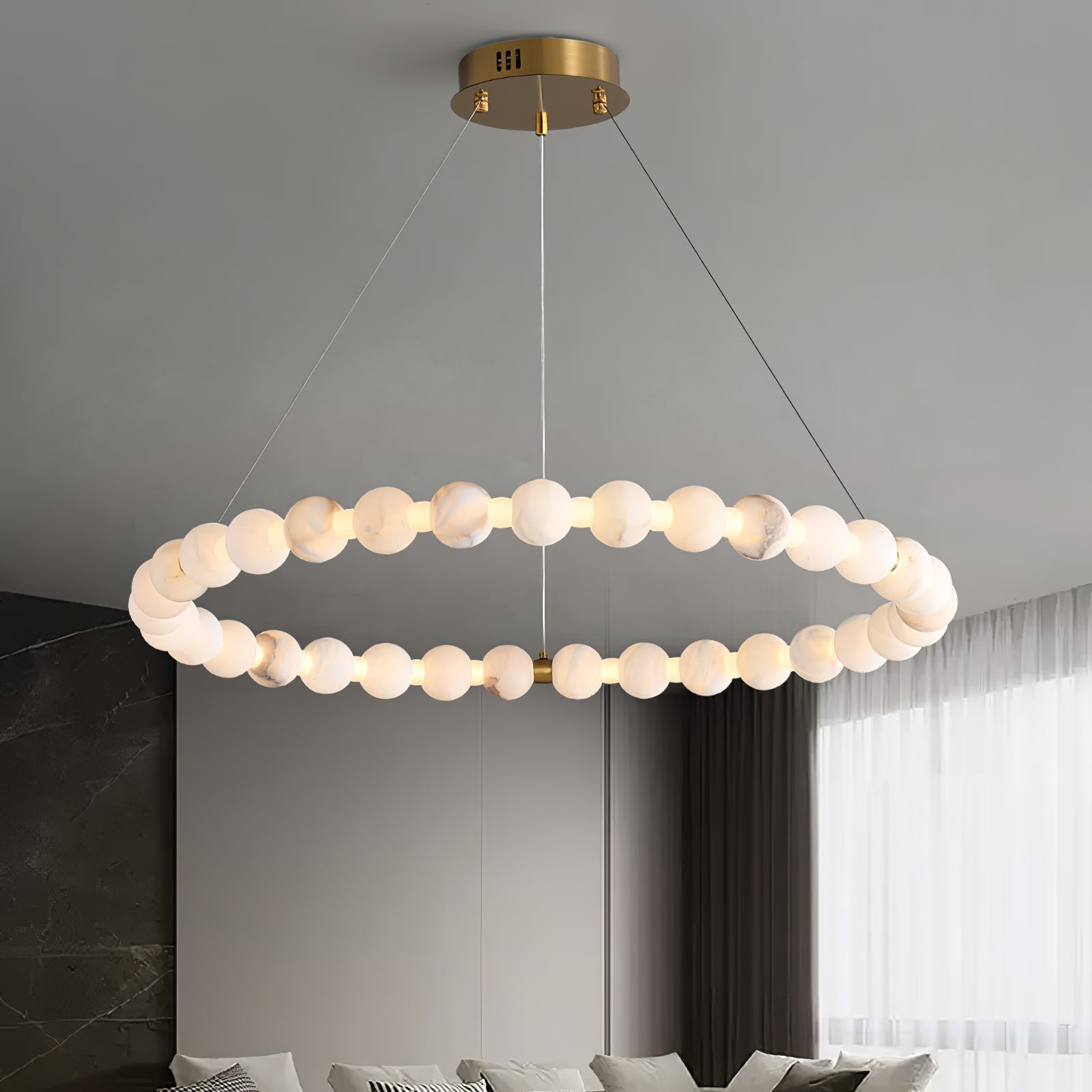 Lustre moderne Mael en Albâtre Or et blanc