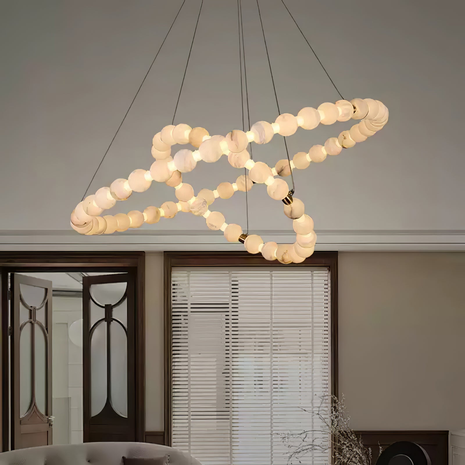 Lustre moderne Mael en Albâtre Or et blanc