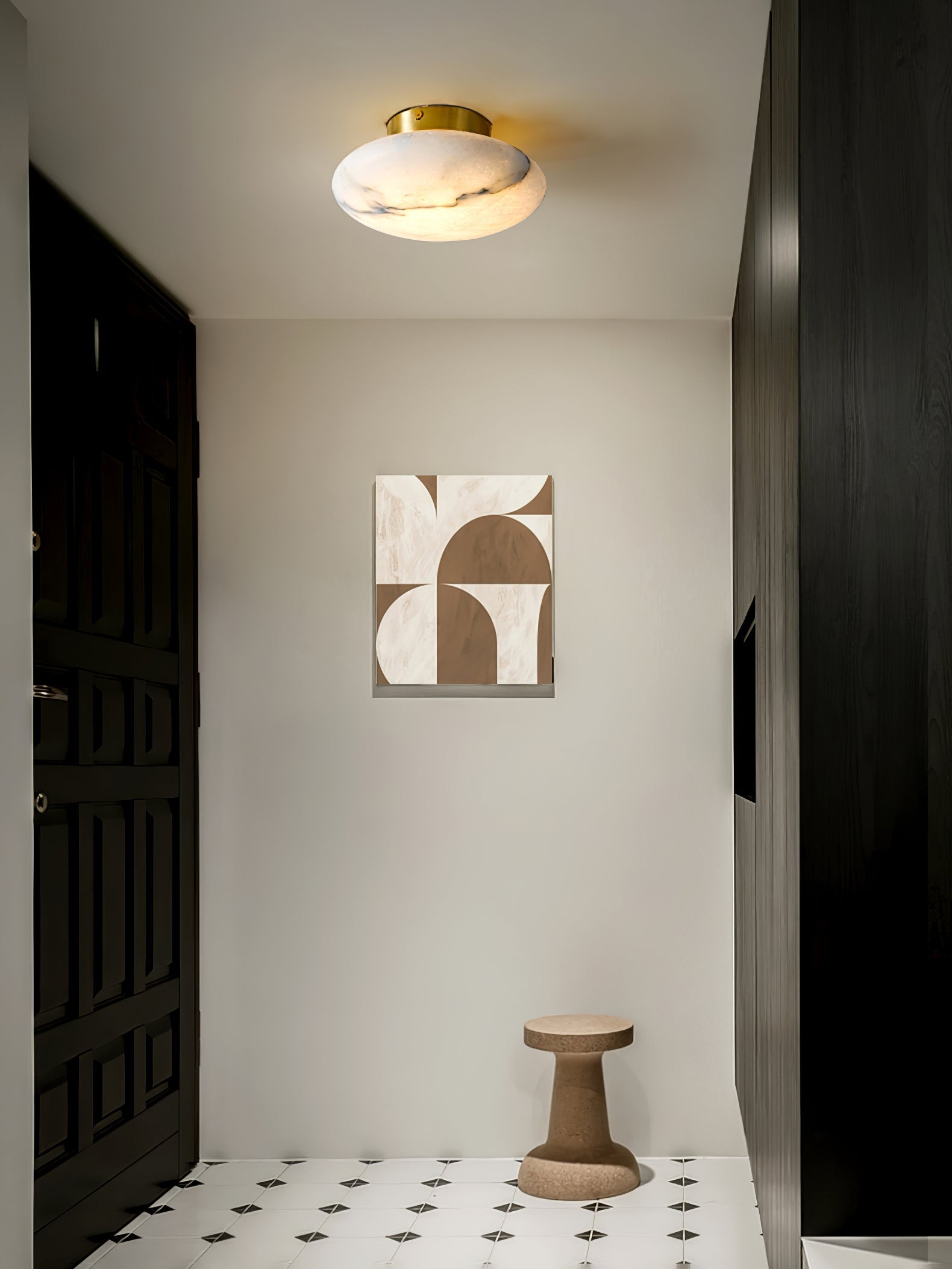 Plafonnier moderne Tove en Albâtre Laiton et blanc