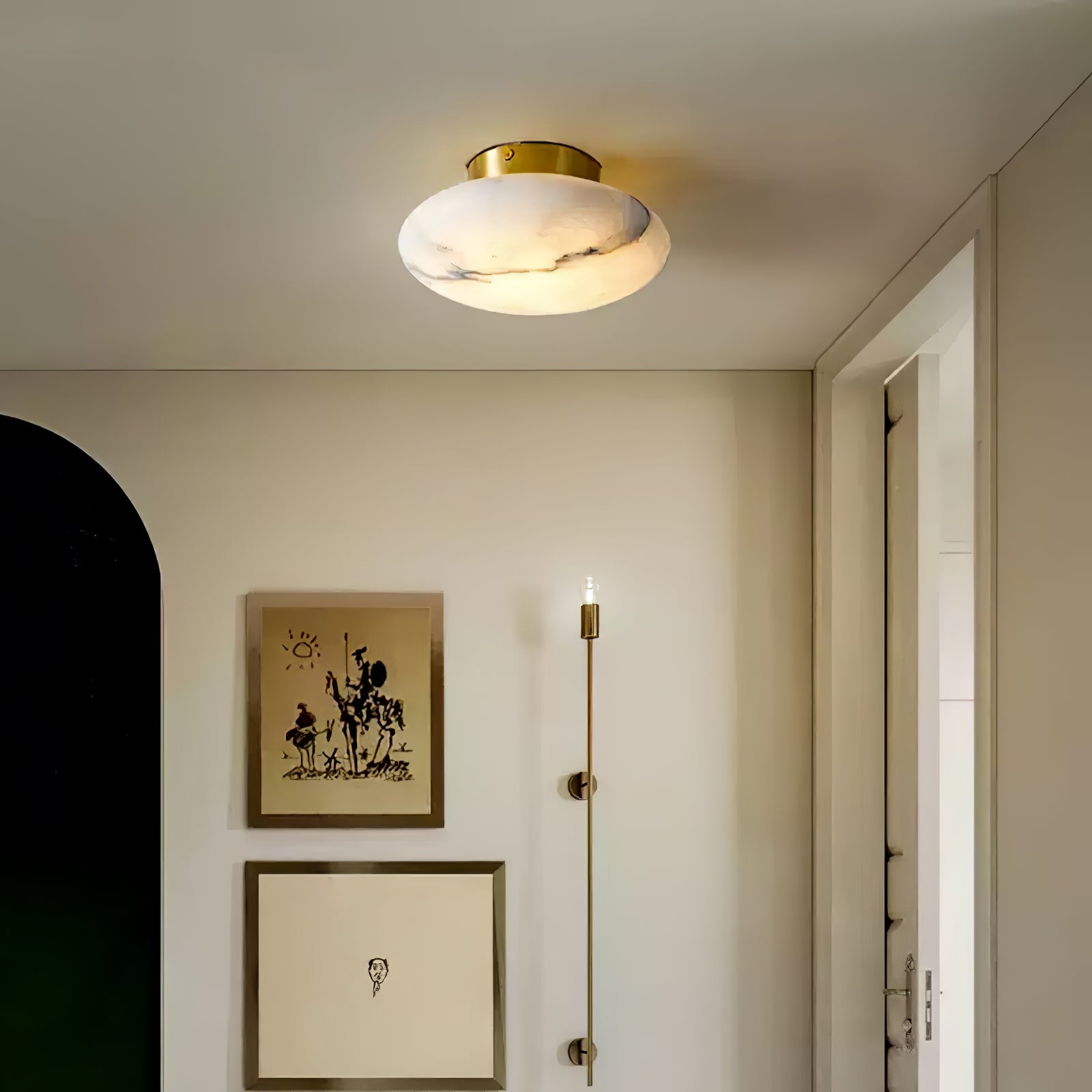 Plafonnier moderne Tove en Albâtre Noir et blanc