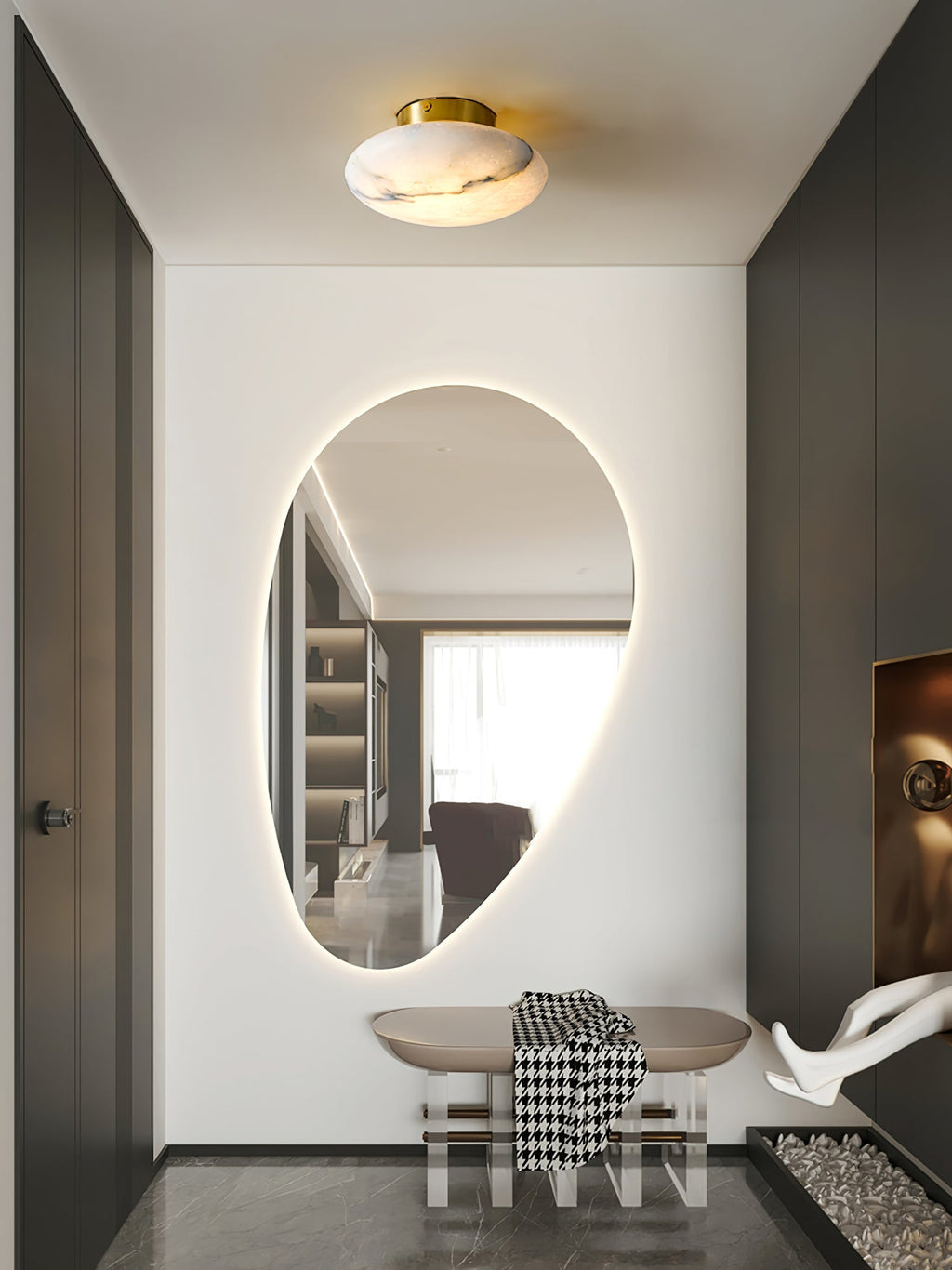 Plafonnier moderne Tove en Albâtre Noir et blanc