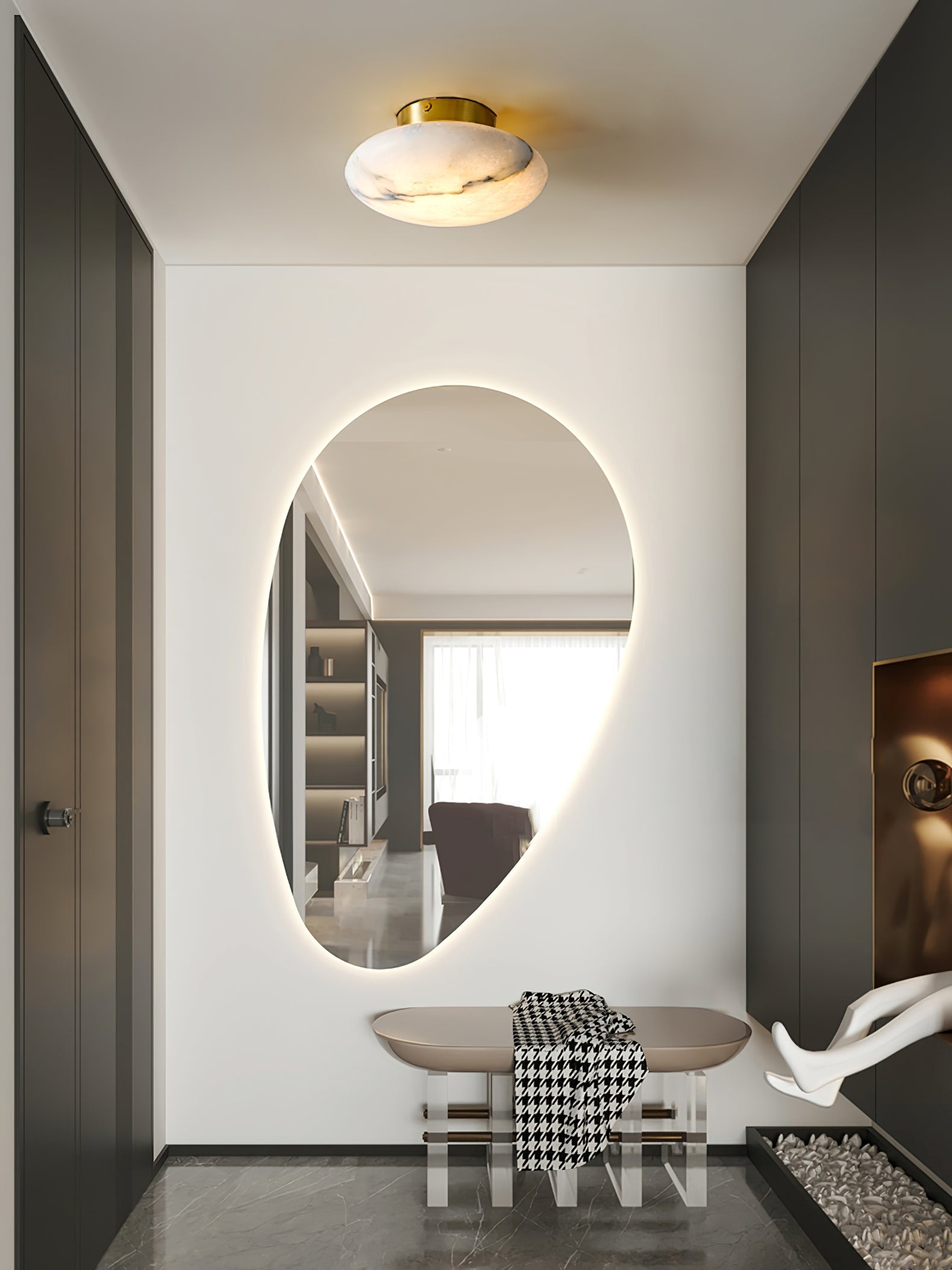 Plafonnier moderne Tove en Albâtre Noir et blanc