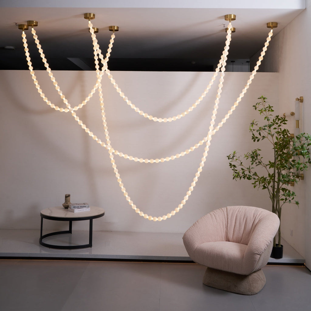 Lustre moderne Miska en Albâtre Or et blanc