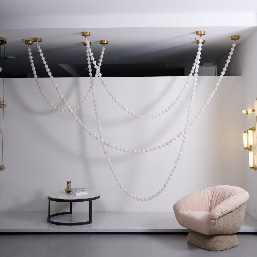 Lustre moderne Miska en Albâtre Or et blanc