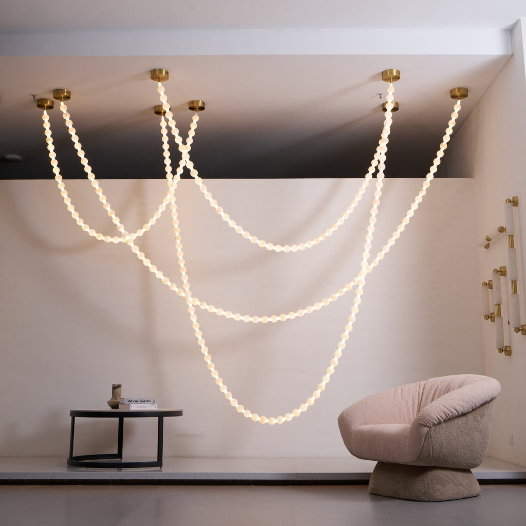 Lustre moderne Miska en Albâtre Or et blanc