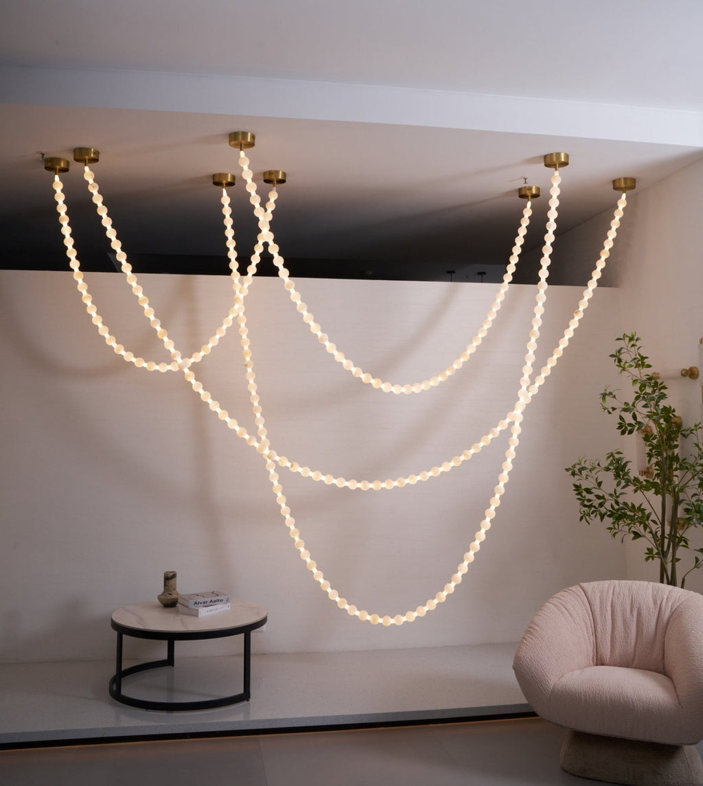 Lustre moderne Miska en Albâtre Or et blanc