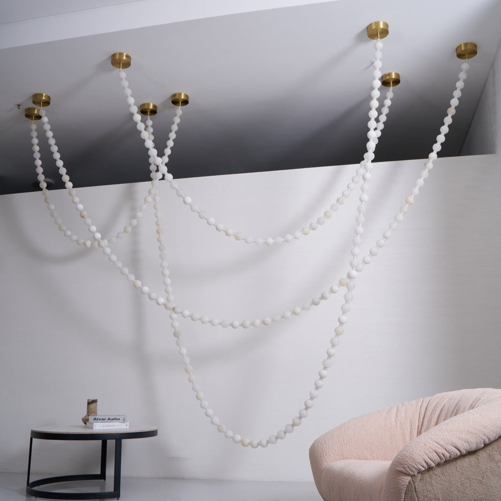 Lustre moderne Miska en Albâtre Or et blanc