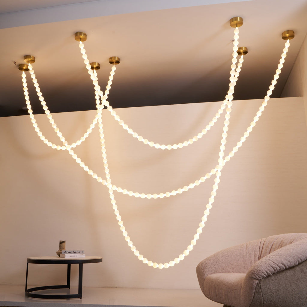 Lustre moderne Miska en Albâtre Or et blanc