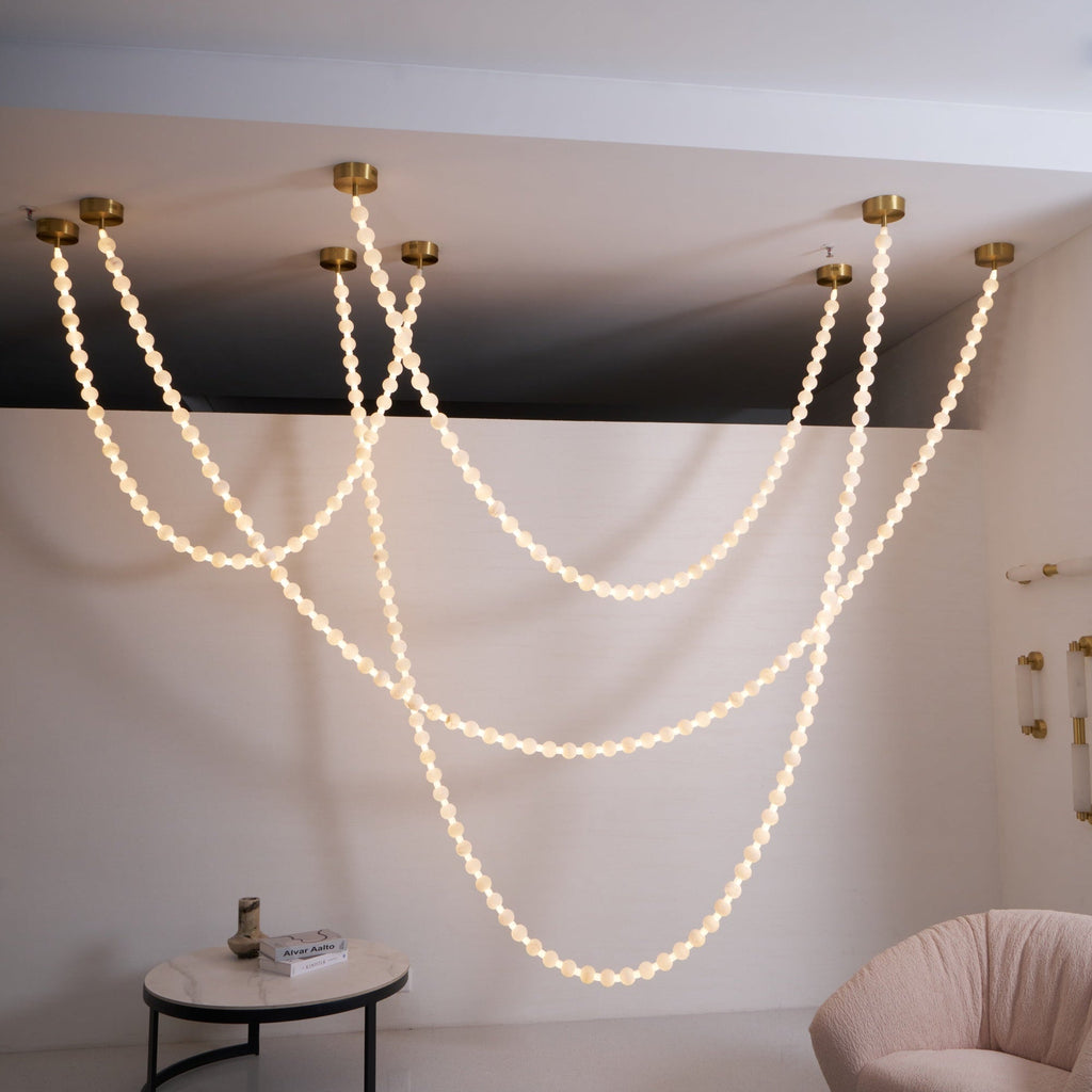Lustre moderne Miska en Albâtre Or et blanc