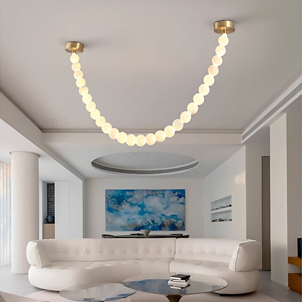 Lustre moderne Miska en Albâtre Or et blanc