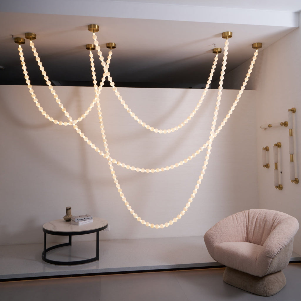 Lustre moderne Miska en Albâtre Or et blanc