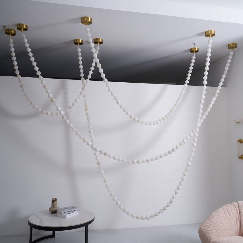 Lustre moderne Miska en Albâtre Or et blanc