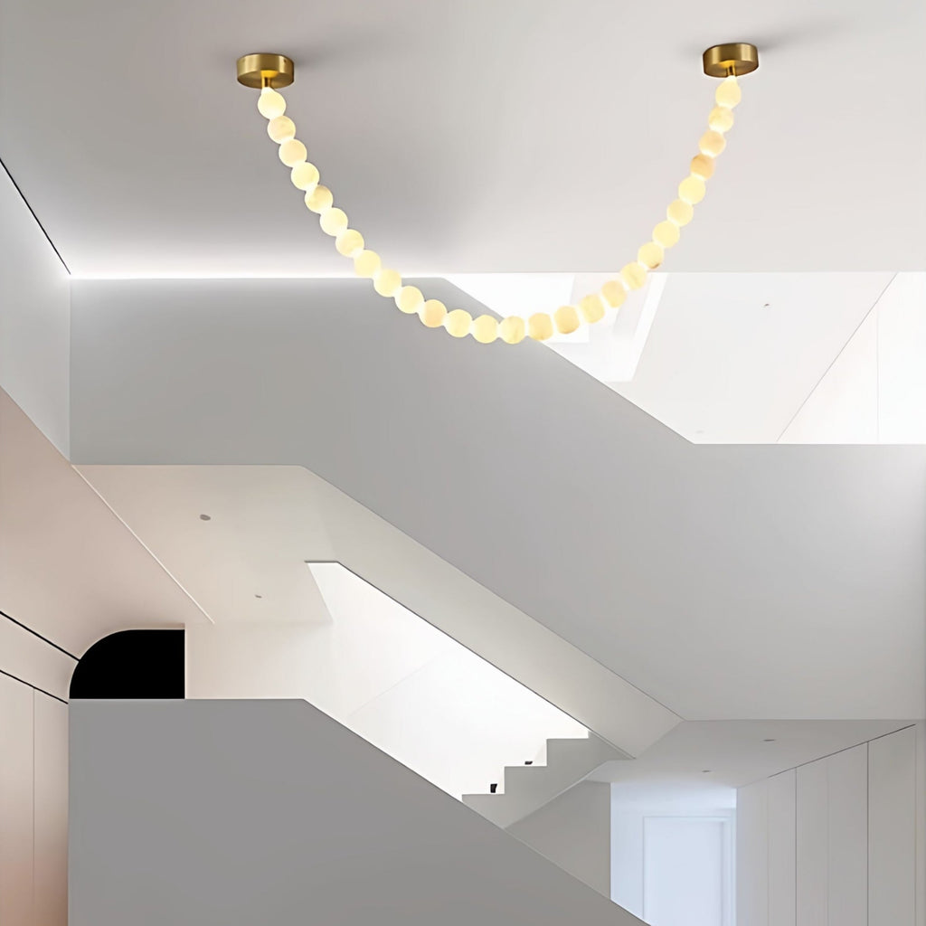 Lustre moderne Miska en Albâtre Or et blanc