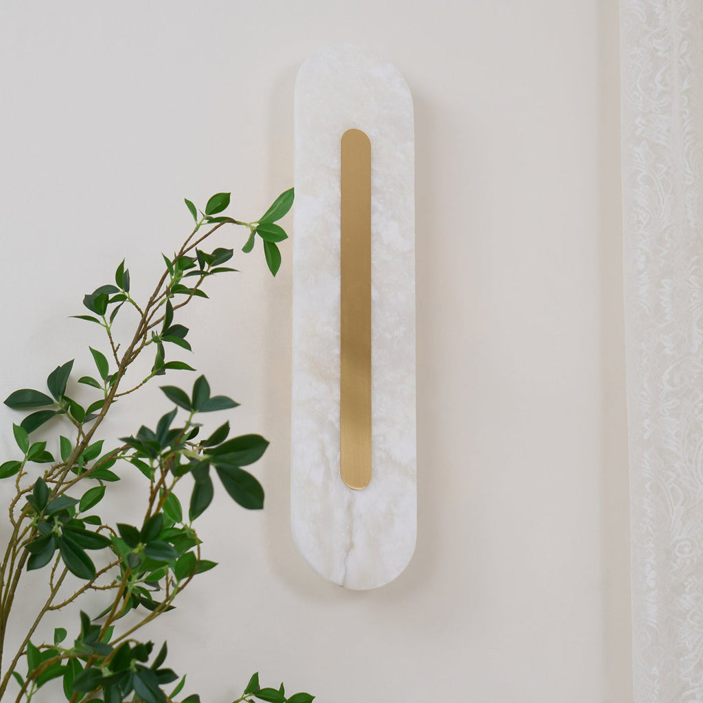 Applique murale moderne Fjolnir en Albâtre Blanc et laiton