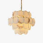 Lustre moderne Pearce en Albâtre Laiton et blanc