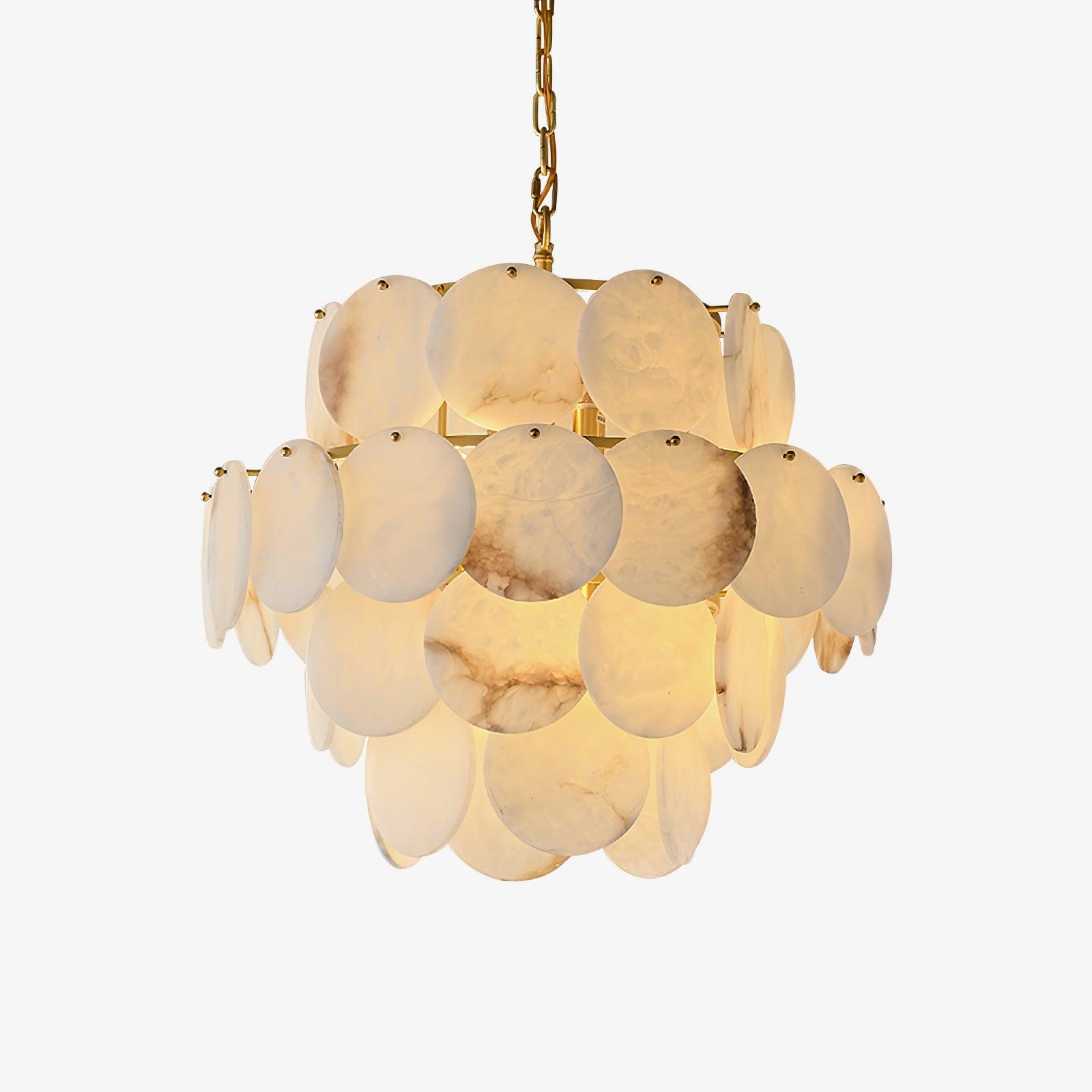 Lustre moderne Pearce en Albâtre Laiton et blanc