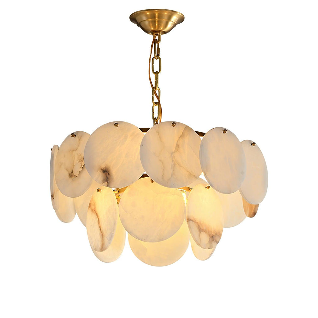 Lustre moderne Pearce en Albâtre Laiton et blanc