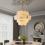 Lustre moderne Pearce en Albâtre Laiton et blanc