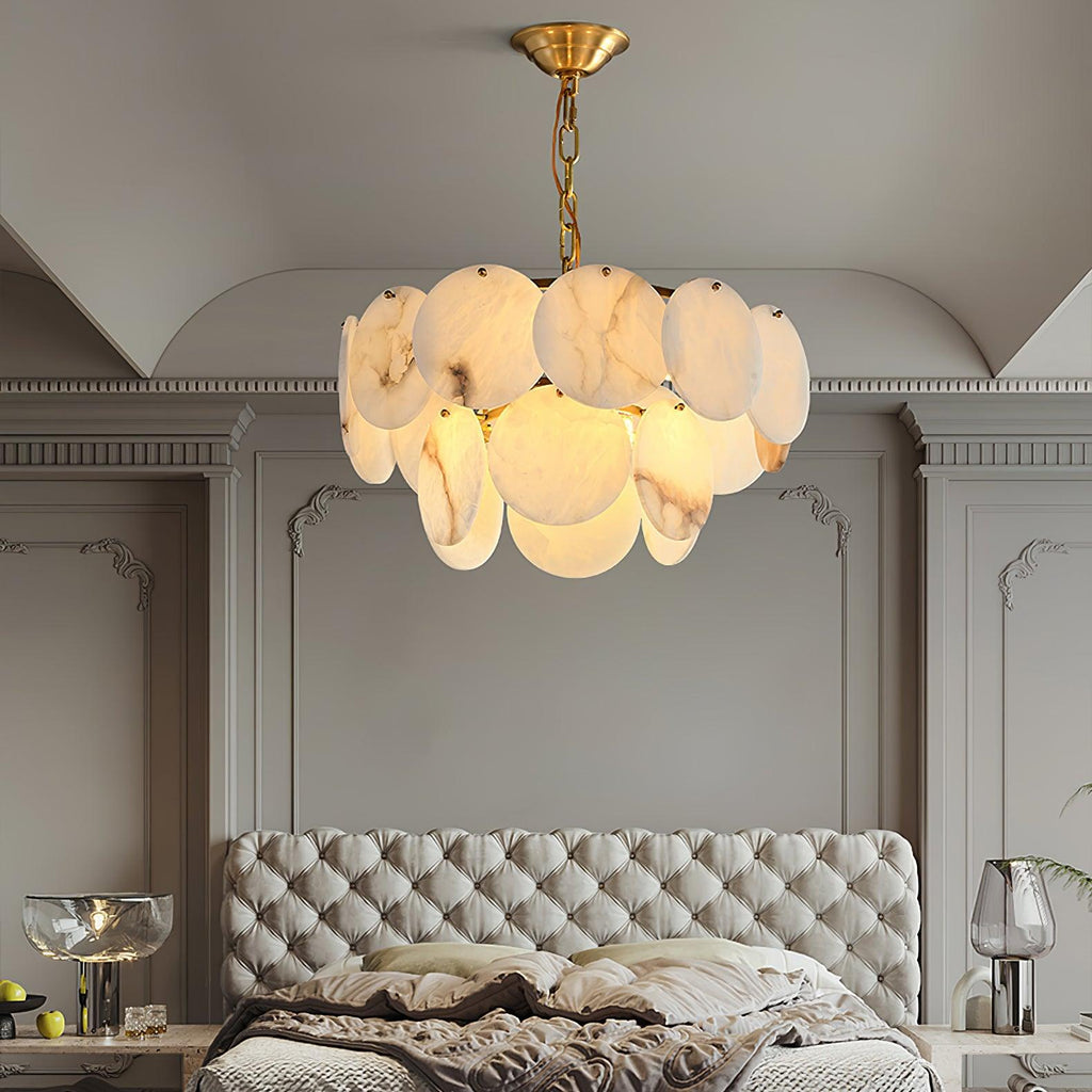 Lustre moderne Pearce en Albâtre Laiton et blanc