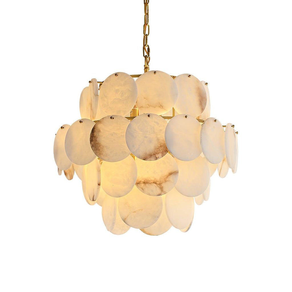 Lustre moderne Pearce en Albâtre Laiton et blanc