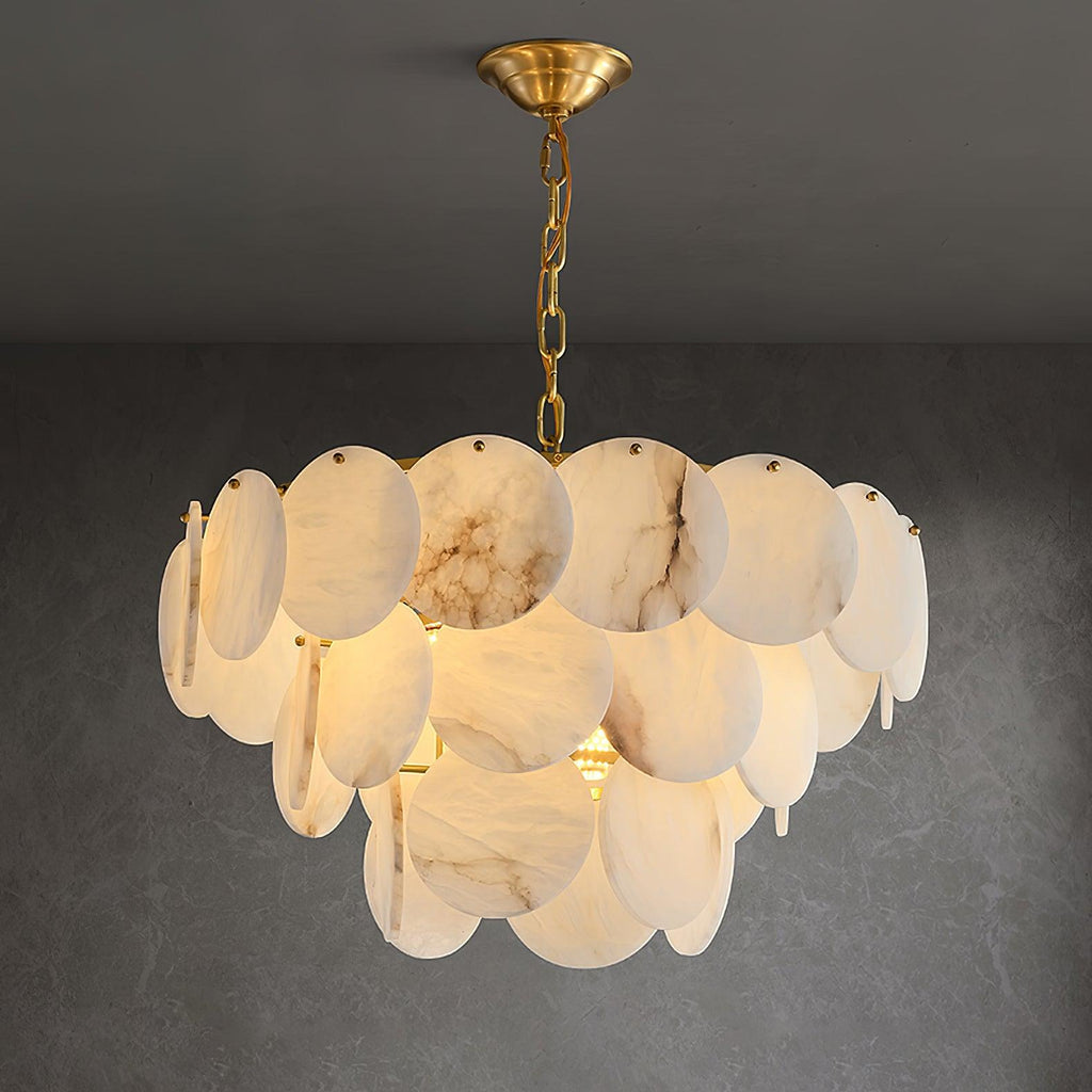 Lustre moderne Pearce en Albâtre Laiton et blanc