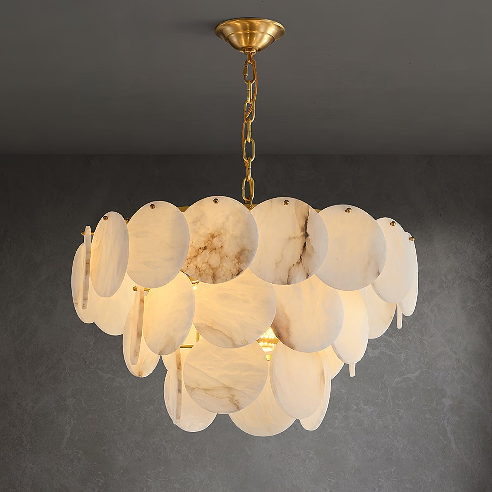 Lustre moderne Pearce en Albâtre Laiton et blanc