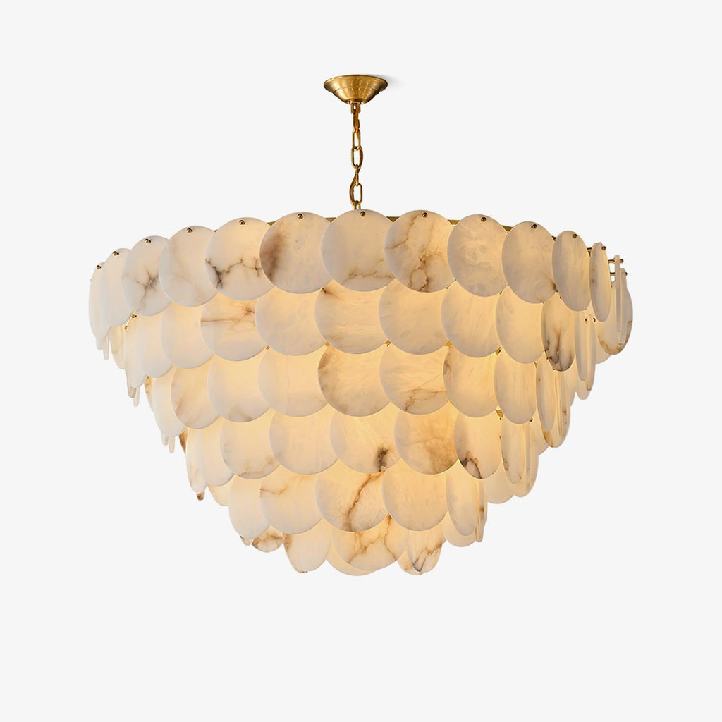 Lustre moderne Pearce en Albâtre Laiton et blanc