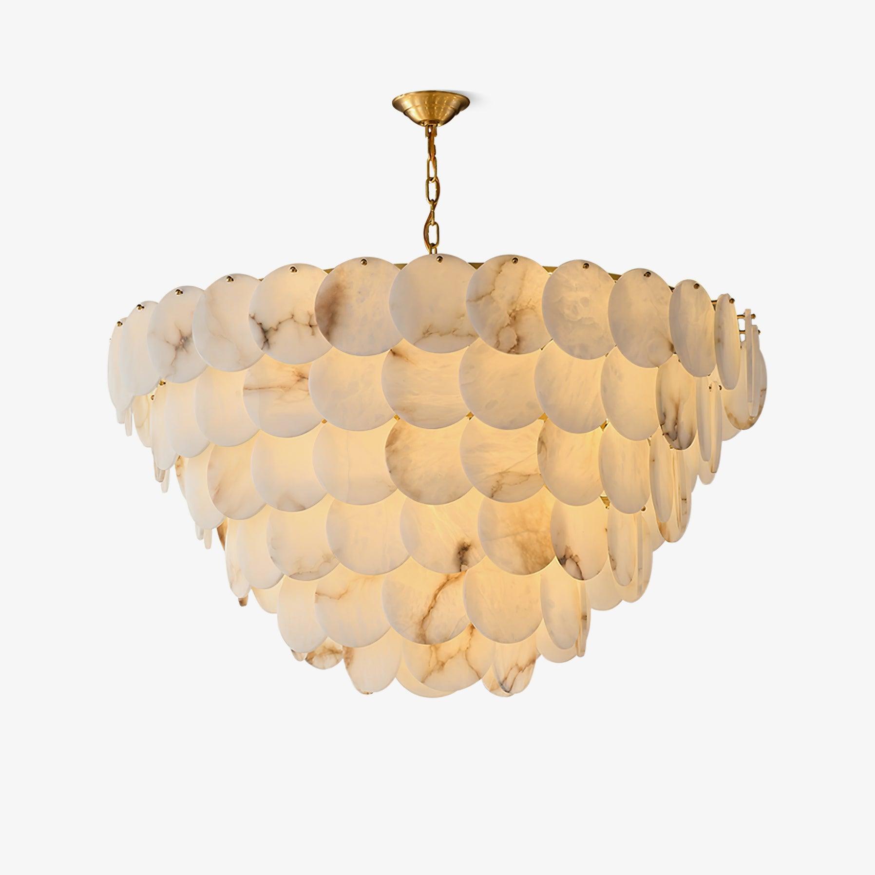 Lustre moderne Pearce en Albâtre Laiton et blanc