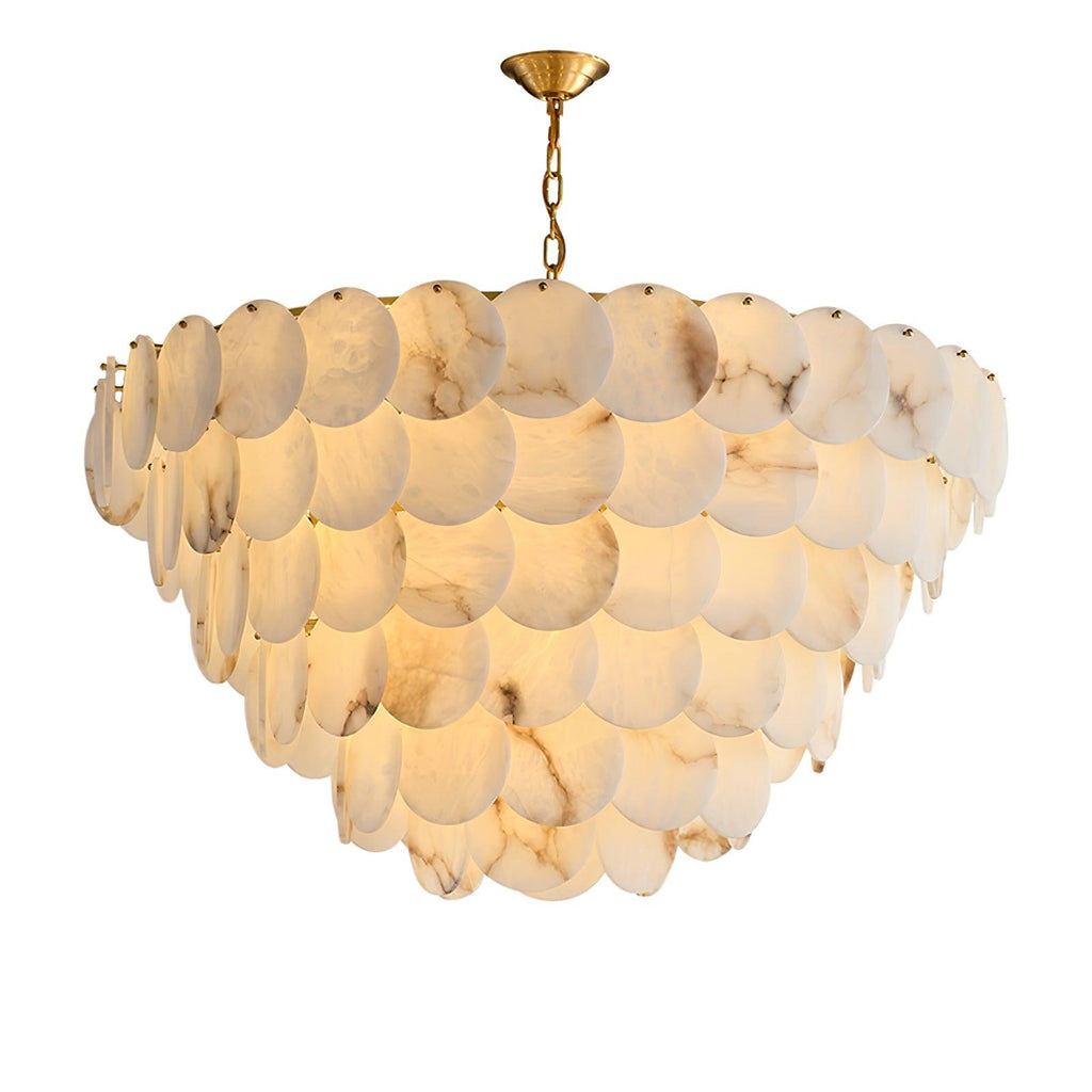Lustre moderne Pearce en Albâtre Laiton et blanc