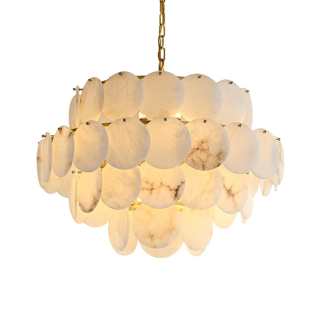 Lustre moderne Pearce en Albâtre Laiton et blanc