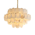 Lustre moderne Pearce en Albâtre Laiton et blanc
