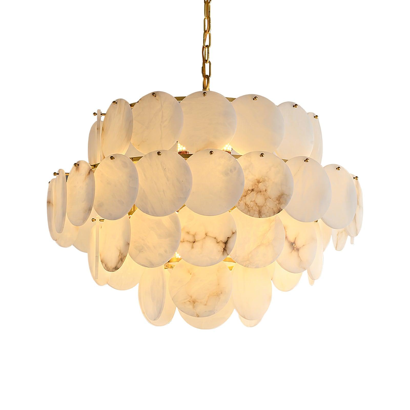 Lustre moderne Pearce en Albâtre Laiton et blanc