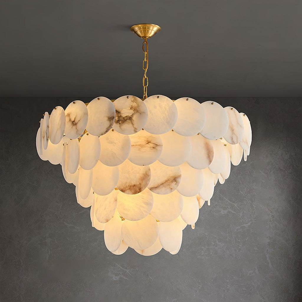 Lustre moderne Pearce en Albâtre Laiton et blanc
