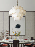 Lustre moderne Pearce en Albâtre Laiton et blanc