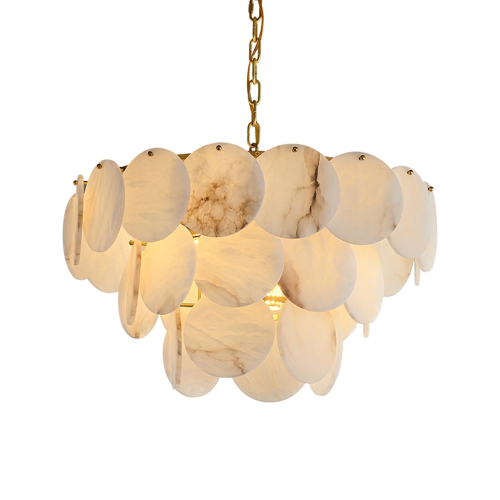 Lustre moderne Pearce en Albâtre Laiton et blanc