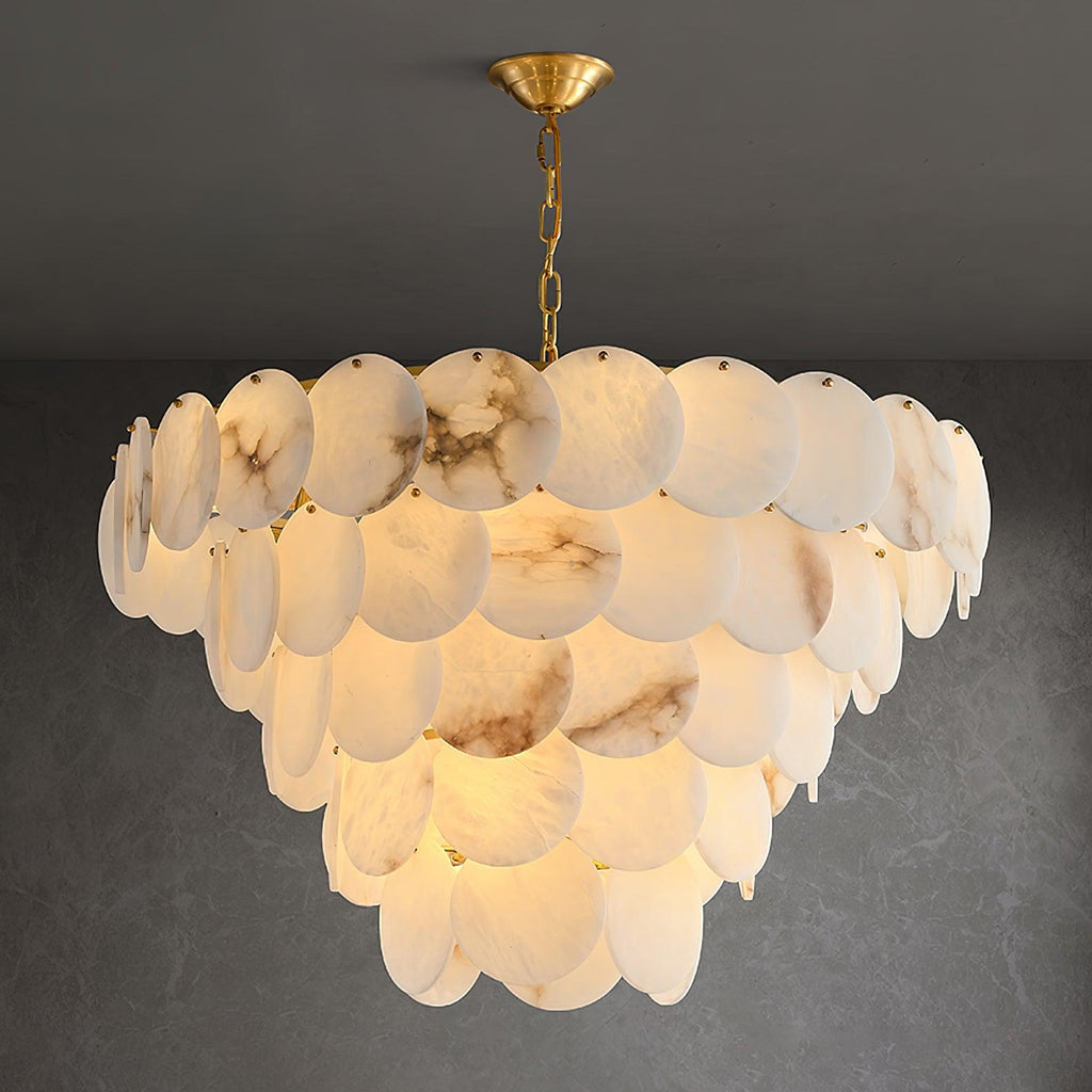 Lustre moderne Pearce en Albâtre Laiton et blanc