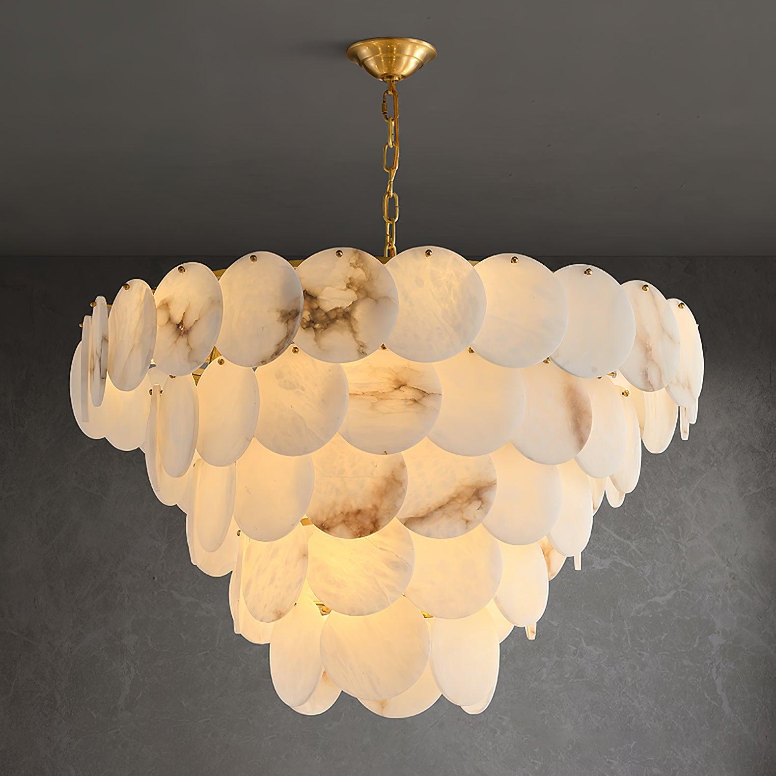 Lustre moderne Pearce en Albâtre Laiton et blanc