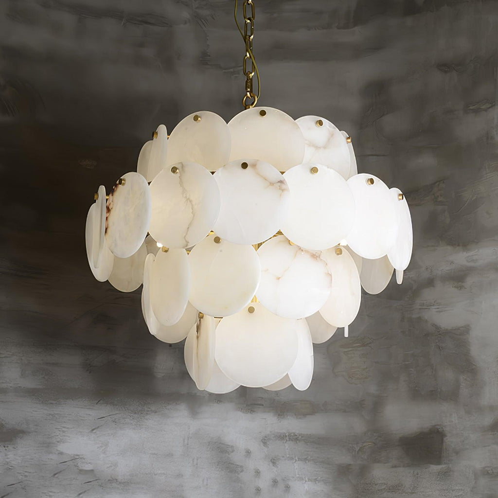Lustre moderne Pearce en Albâtre Laiton et blanc