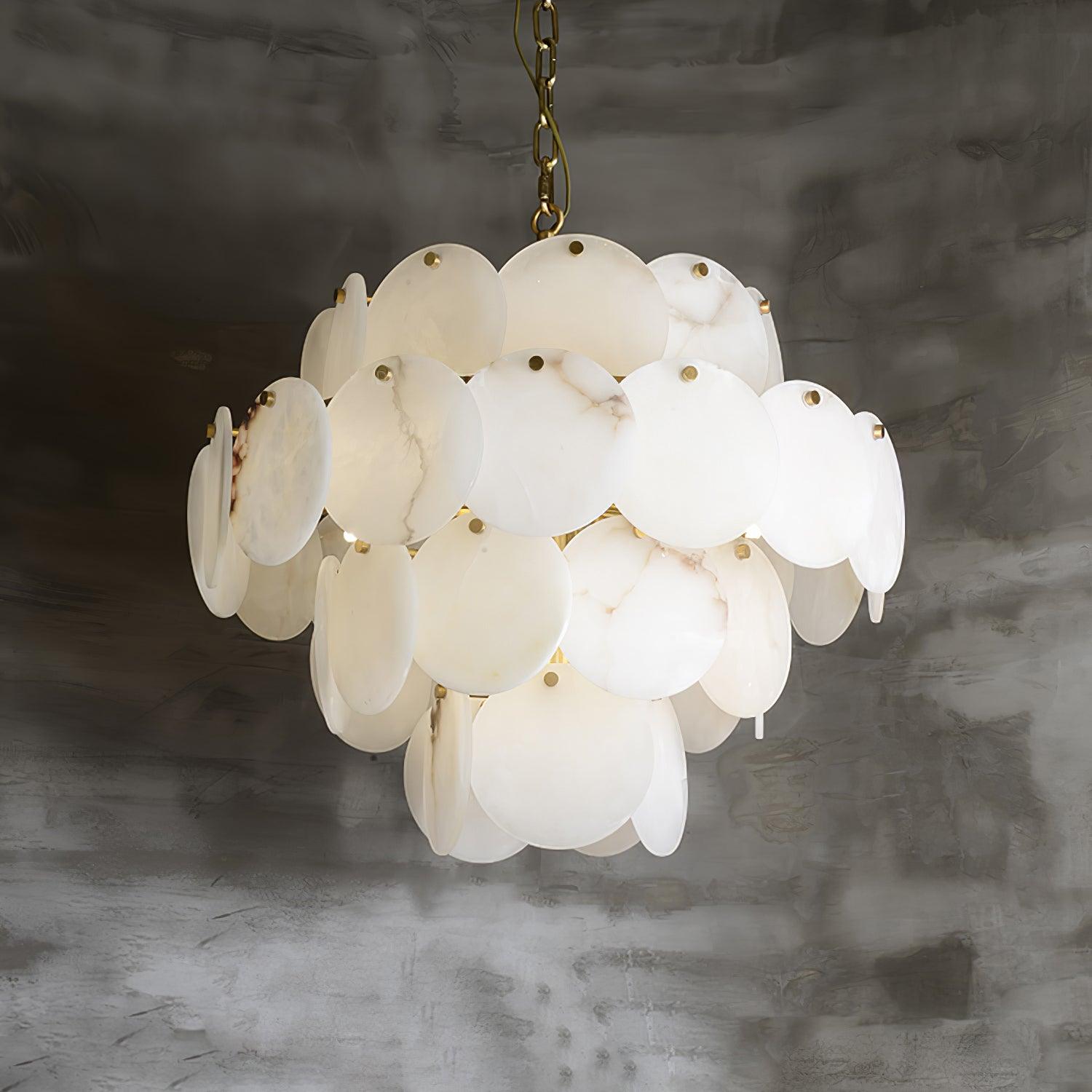 Lustre moderne Pearce en Albâtre Laiton et blanc
